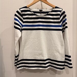 J. Crew Black, Ivory and Blue Striped Boatneck Top